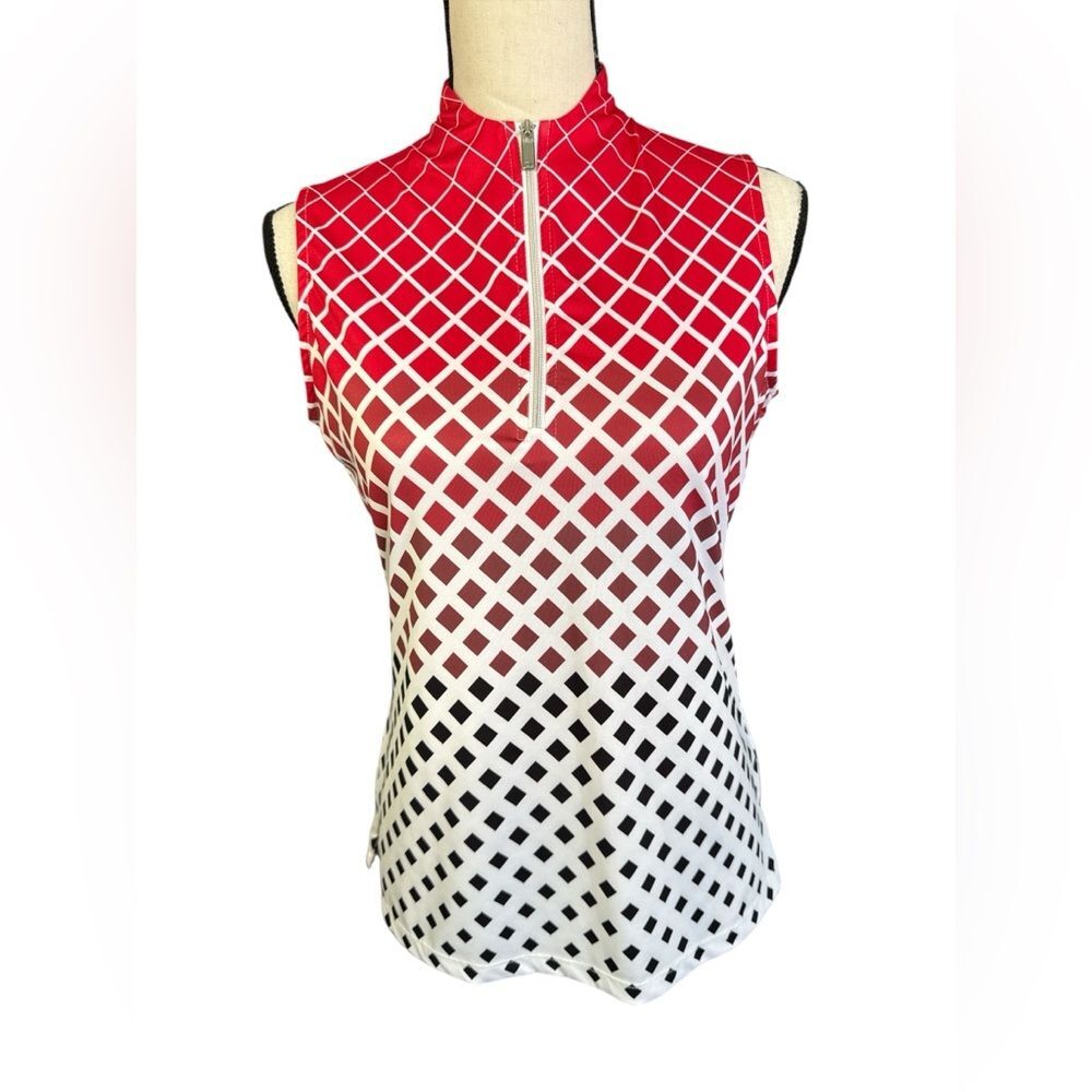 Tail Women’s Sleeveless Golf Polo Red White Ombre 1/4 Zip Stand Collar Athletic